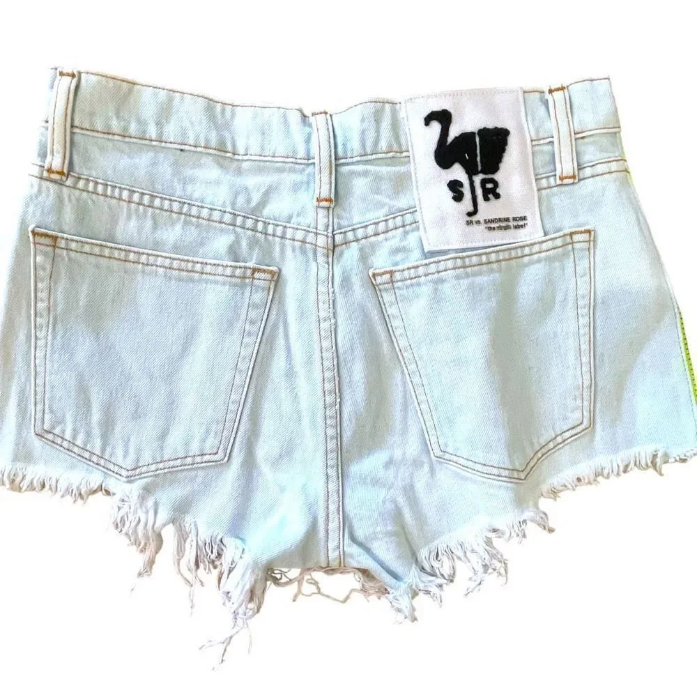 SANDRINE ROSE FREE PEOPLE Blue Side Zip Distressed Shorts Size 2 | 25 NWT